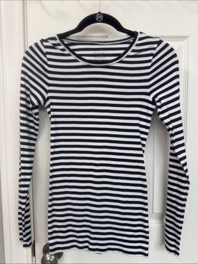 Jcrew Womens Long-Sleeve Navy and White Striped Crewneck Top